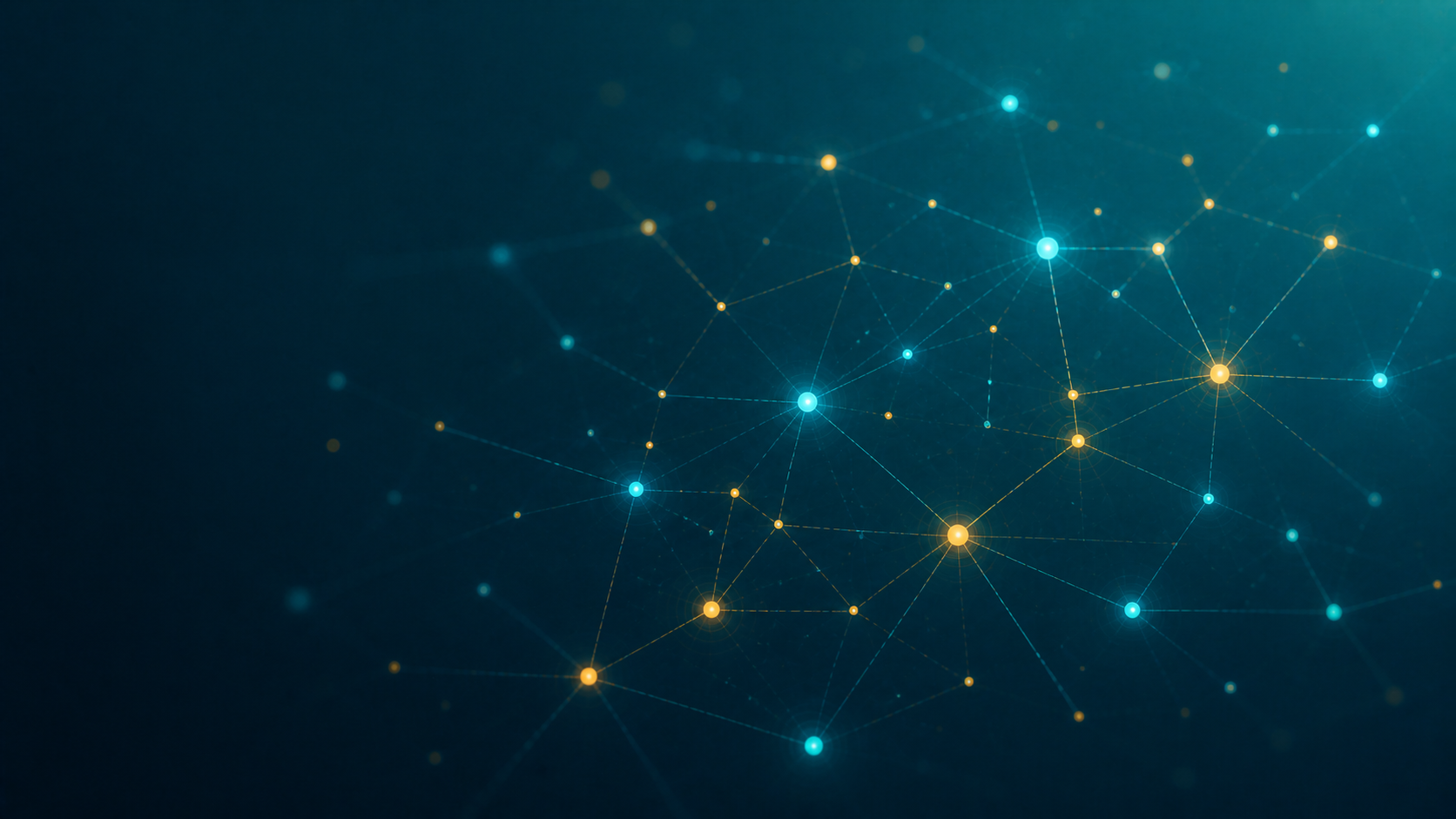 Abstract network of connected blue and yellow nodes representing context-aware AI systems